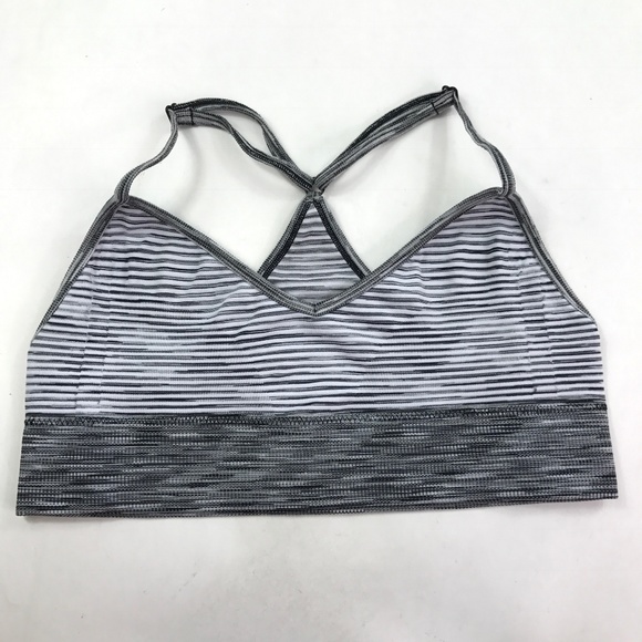 Womens Black White Stripped Sports Bra Sz M N184 - Picture 1 of 4